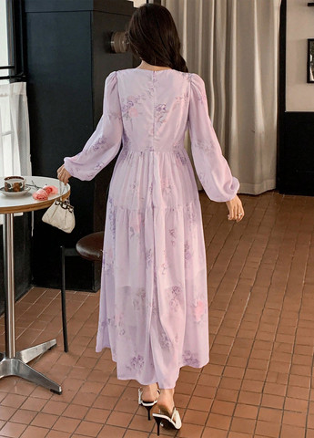 Лілова святковий, вечірня сукня а-силует SHEIN з квітковим принтом