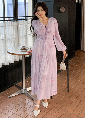 Лілова святковий, вечірня сукня а-силует SHEIN з квітковим принтом