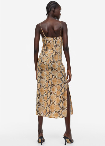 Бежевое вечернее, кэжуал платье платье-комбинация H&M змеиный