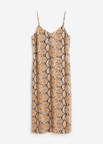 Бежевое вечернее, кэжуал платье платье-комбинация H&M змеиный