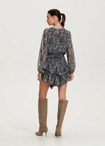 Світло-сіра кежуал сукня кльош Reserved з квітковим принтом