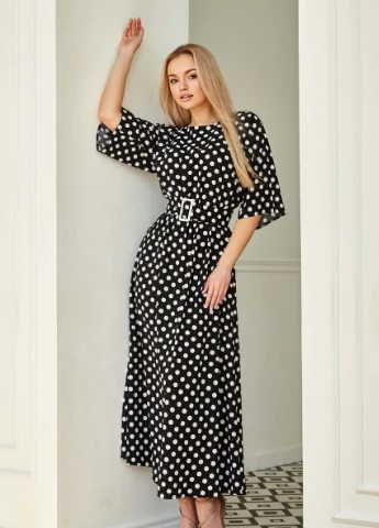 Чорна кежуал сукня а-силует JadFashion в горошок