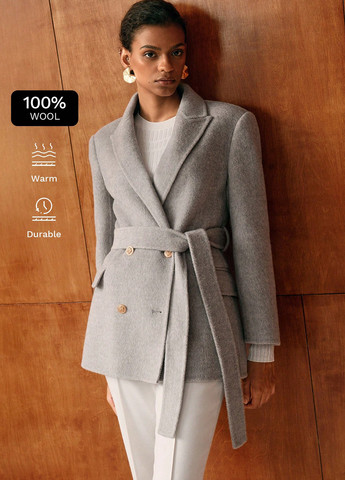 Світло-сіре Кежуал напівпальто двобортне SHEIN меланж