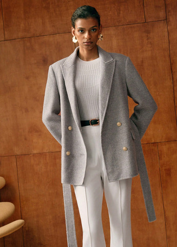 Світло-сіре Кежуал напівпальто двобортне SHEIN меланж