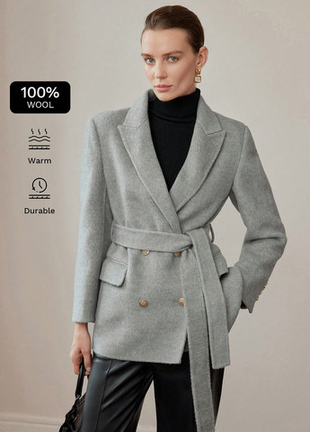 Світло-сіре Кежуал напівпальто двобортне SHEIN меланж