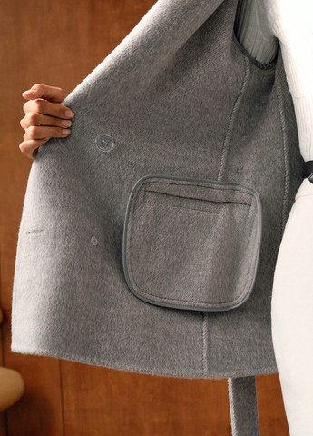 Світло-сіре Кежуал напівпальто двобортне SHEIN меланж