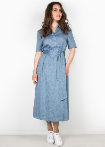 Синя кежуал плаття, сукня сорочка O`zona milano меланжева