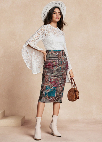 Білий демісезонний комплект (блуза, спідниця) SHEIN