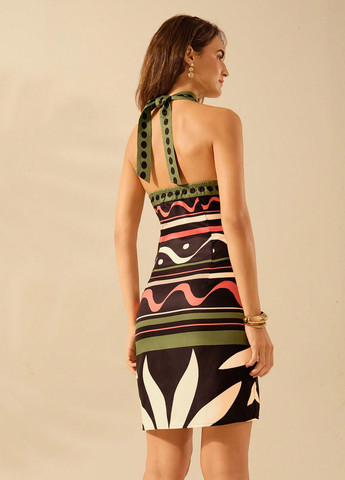 Комбінована кежуал сукня а-силует, з відкритими плечима, з відкритою спиною SHEIN з малюнком