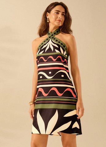 Комбінована кежуал сукня а-силует, з відкритими плечима, з відкритою спиною SHEIN з малюнком