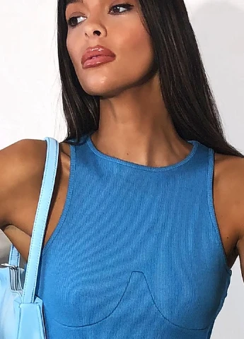 Голубое кэжуал платье PrettyLittleThing однотонное