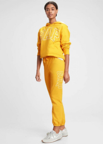 Костюм (худи, брюки) Gap логотип жёлтый спортивный хлопок, трикотаж