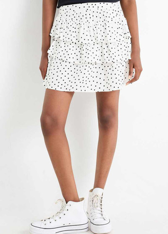 Белая кэжуал в горошек юбка C&A клешированная-солнце