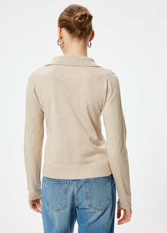 Бежевая женская футболка-поло KOTON меланжевая