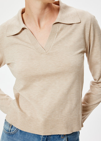 Бежевая женская футболка-поло KOTON меланжевая