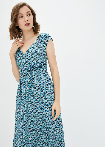 Голубое кэжуал платье на запах Jhiva с геометрическим узором