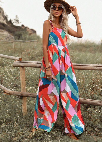 Комбинезон SHEIN комбинезон-брюки геометрический комбинированный кэжуал полиэстер