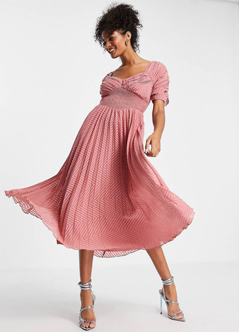 Розовое кэжуал платье плиссированное Asos с геометрическим узором