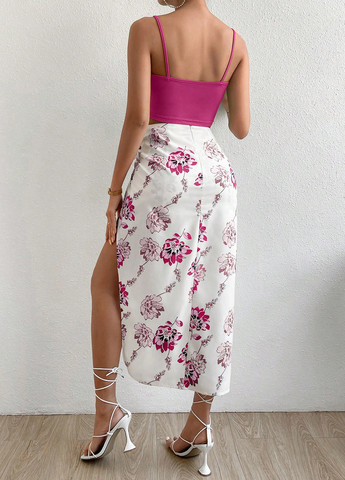 Фуксиновый летний костюм (топ, юбка) SHEIN