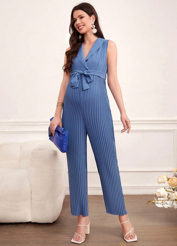 Комбінезон для вагітних SHEIN комбінезон-брюки однотонний сіро-голубий діловий, кежуал поліестер