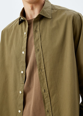 Оливковковая (хаки) классическая, кэжуал рубашка однотонная KOTON