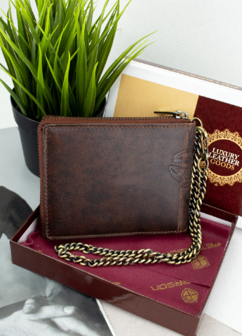 Чоловіче шкіряне портмоне N992C-05-HWM коричневе з черепом "Born for speed" Peterson (255868760)