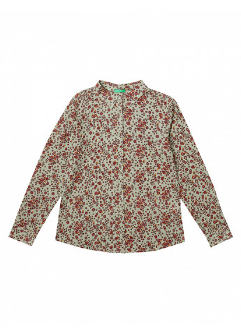 Оливковковая (хаки) кэжуал рубашка с цветами United Colors of Benetton