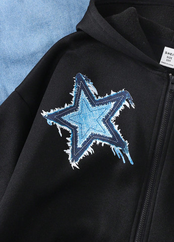 SHEIN толстовка звезды черный кэжуал полиэстер