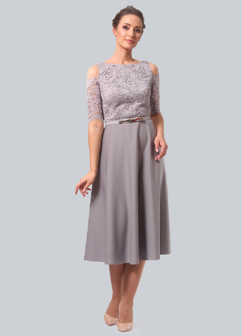 Светло-серое коктейльное платье клеш Alika Kruss однотонное