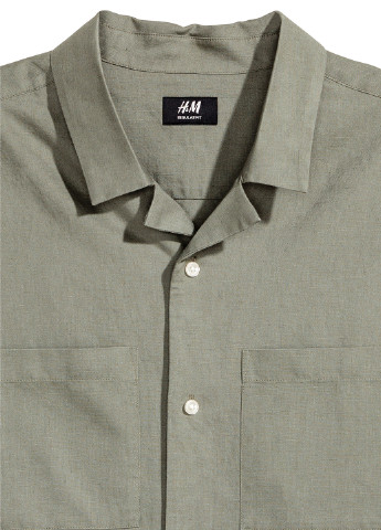 Оливковковая (хаки) кэжуал рубашка однотонная H&M с коротким рукавом