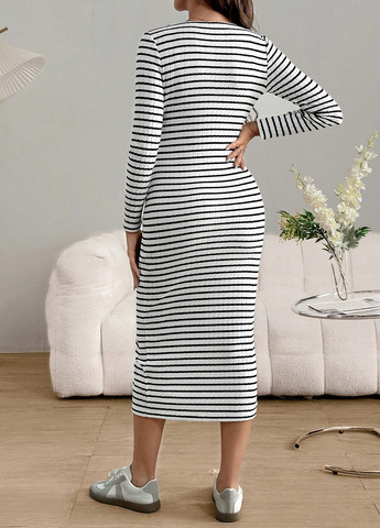 Черно-белое кэжуал платье платье-свитер SHEIN в полоску