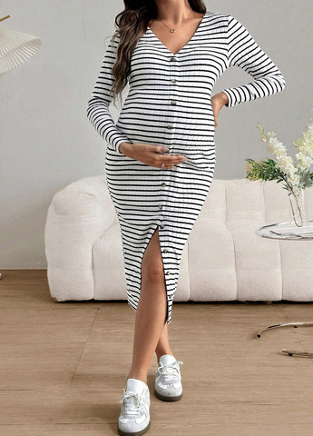 Черно-белое кэжуал платье платье-свитер SHEIN в полоску