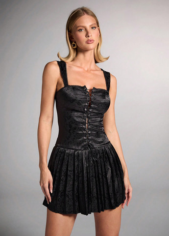 Черное коктейльное, кэжуал платье с корсетом, плиссированное SHEIN однотонное