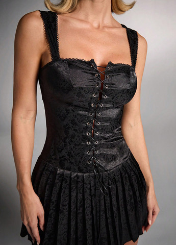 Черное коктейльное, кэжуал платье с корсетом, плиссированное SHEIN однотонное