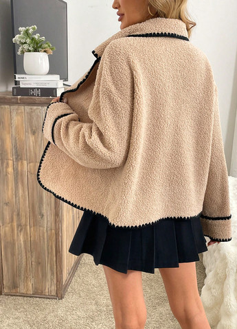 Темно-бежевое Кэжуал пальто двубортное SHEIN однотонное