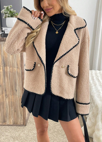 Темно-бежевое Кэжуал пальто двубортное SHEIN однотонное