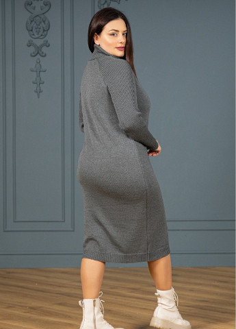 Серое кэжуал вязаное платье "софи" - темно-серый - size+ Prima Fashion Knit однотонное