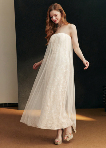 Кремова святковий, вечірня, ділова сукня з відкритою спиною, а-силует SHEIN однотонна