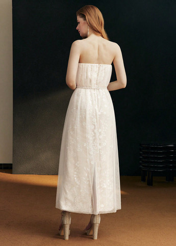 Кремова святковий, вечірня, ділова сукня з відкритою спиною, а-силует SHEIN однотонна