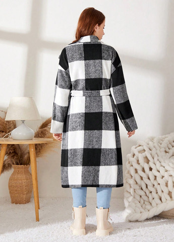 Чорно-білий демісезонне Пальто SHEIN