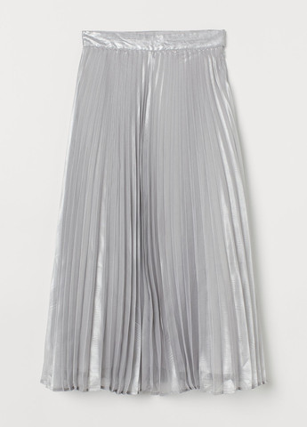 Серая кэжуал однотонная юбка H&M а-силуэта (трапеция), плиссе