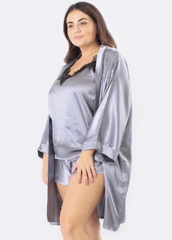 Сірий демісезонний домашній комплект (халат, шорти, майка) Ghazel