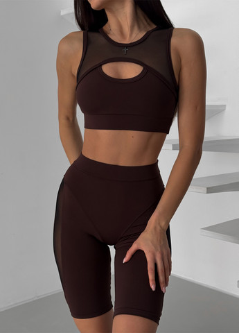 Кофейный демисезонный комплект женский спортивный (велосипедки, топ) NOVA VEGA