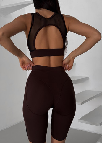 Кофейный демисезонный комплект женский спортивный (велосипедки, топ) NOVA VEGA