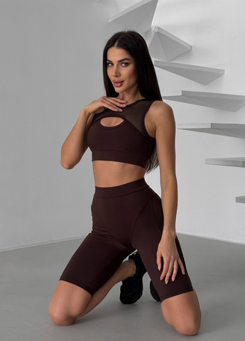 Кофейный демисезонный комплект женский спортивный (велосипедки, топ) NOVA VEGA