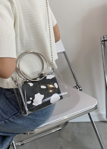 Жіноча класична прозора сумочка на ланцюжку з круглими ручками далматинець чорна біла NoName (251204149)