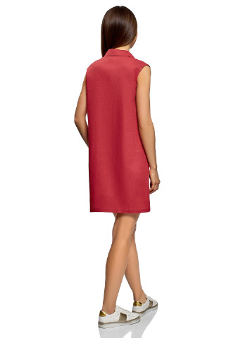 Красное кэжуал платье поло Oodji однотонное