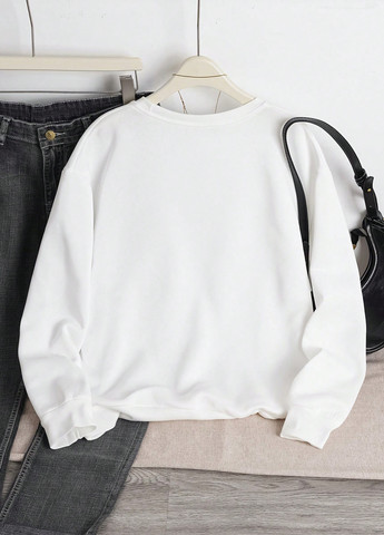 Белый свитшот SHEIN надпись без декора (333879332)