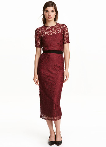 Бордовая кэжуал с абстрактным узором юбка H&M