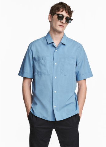 Голубой кэжуал рубашка однотонная H&M